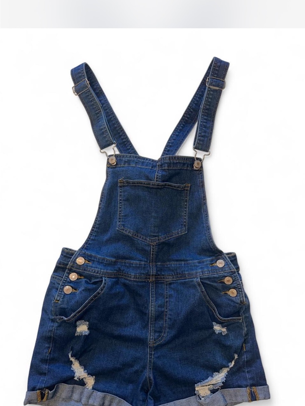 Juniors’ Dark Blue Denim Overall Shorts